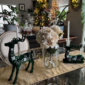 BNIB Green Velvet  Reindeer with Floral Design
